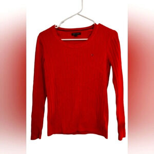 Tommy Hilfiger red cable-knit stretchy pullover scoop neck sweater size Medium